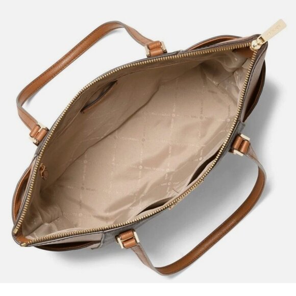 New Michael Kors Charlotte Large Tote Signature Coated Canvas Brown - Picture 3 of 3